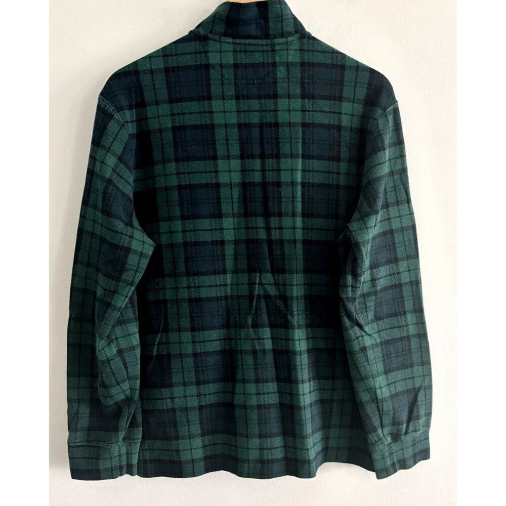 Polo Ralph Lauren Estate Rib 1/4 Zip Pullover Green Blue Plaid Mens Large